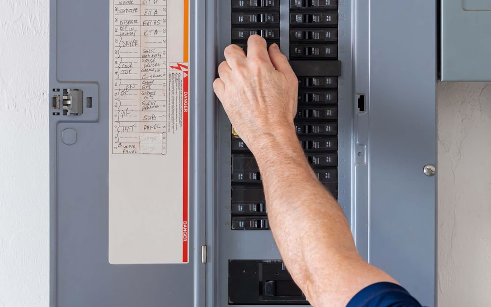 Modern electrical panel upgrade in a residential utility room in California